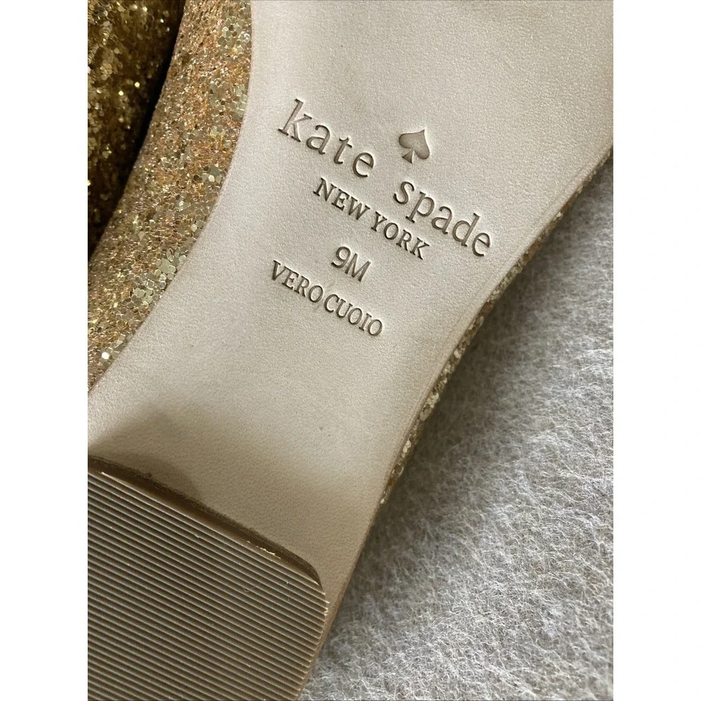 Kate Spade New York Nella Flats Size 9 Gold Glitter Black Toe‎ w/ Box